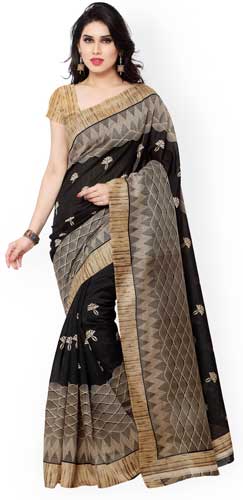Black Embroidered Art Silk Saree