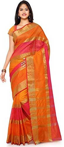 Orange Cotton Saree