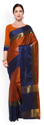 Orange & Navy Blue Art Silk