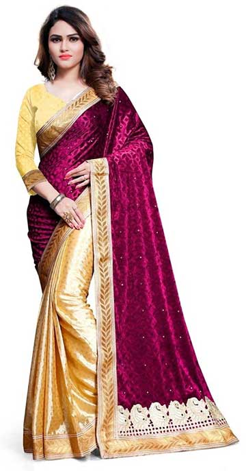  KAVVYA FASHION Women's Velvet Saree With Blouse Piece