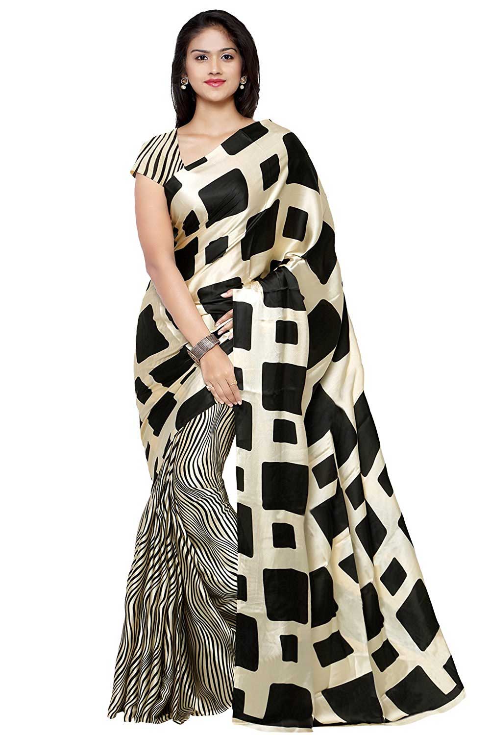 Black & White Art Silk Saree