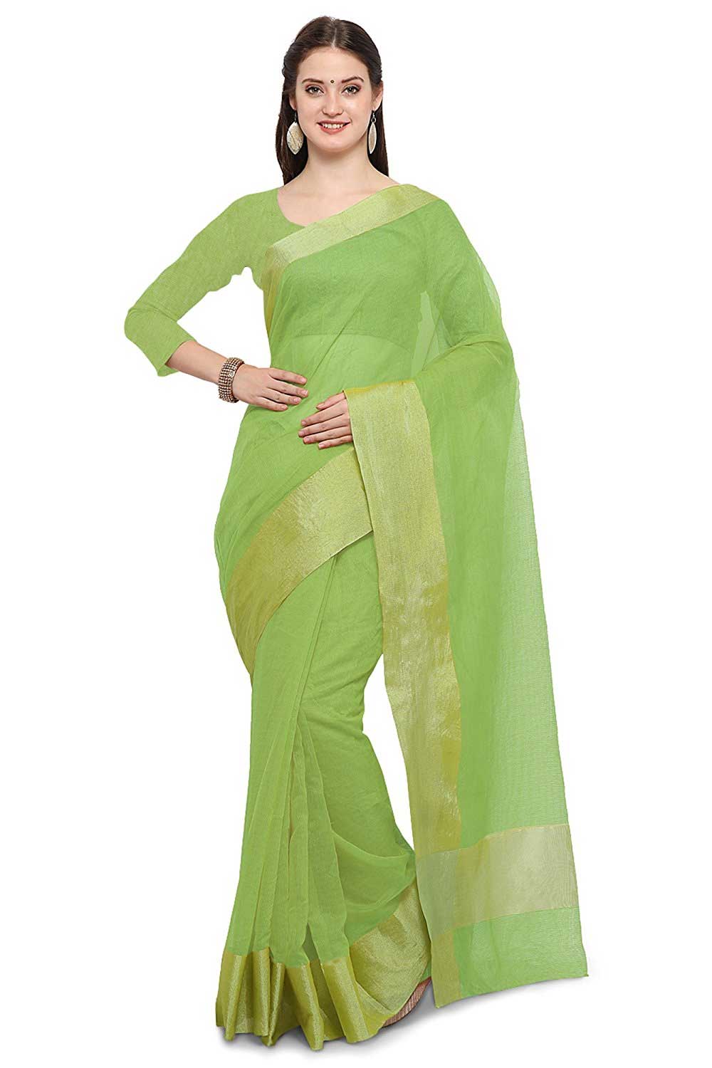 green linen silk saree