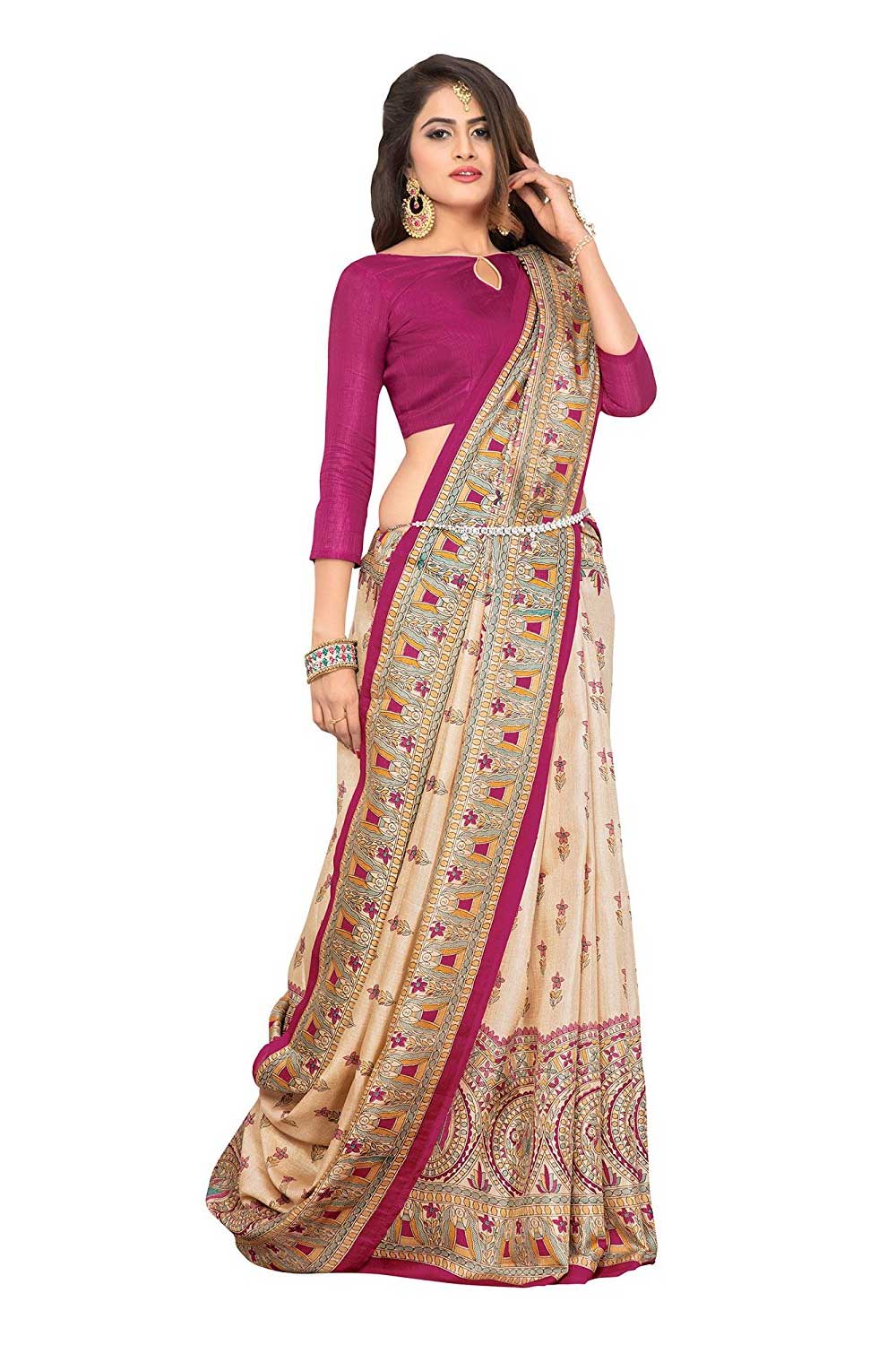 Purple & Beige Art Silk Saree