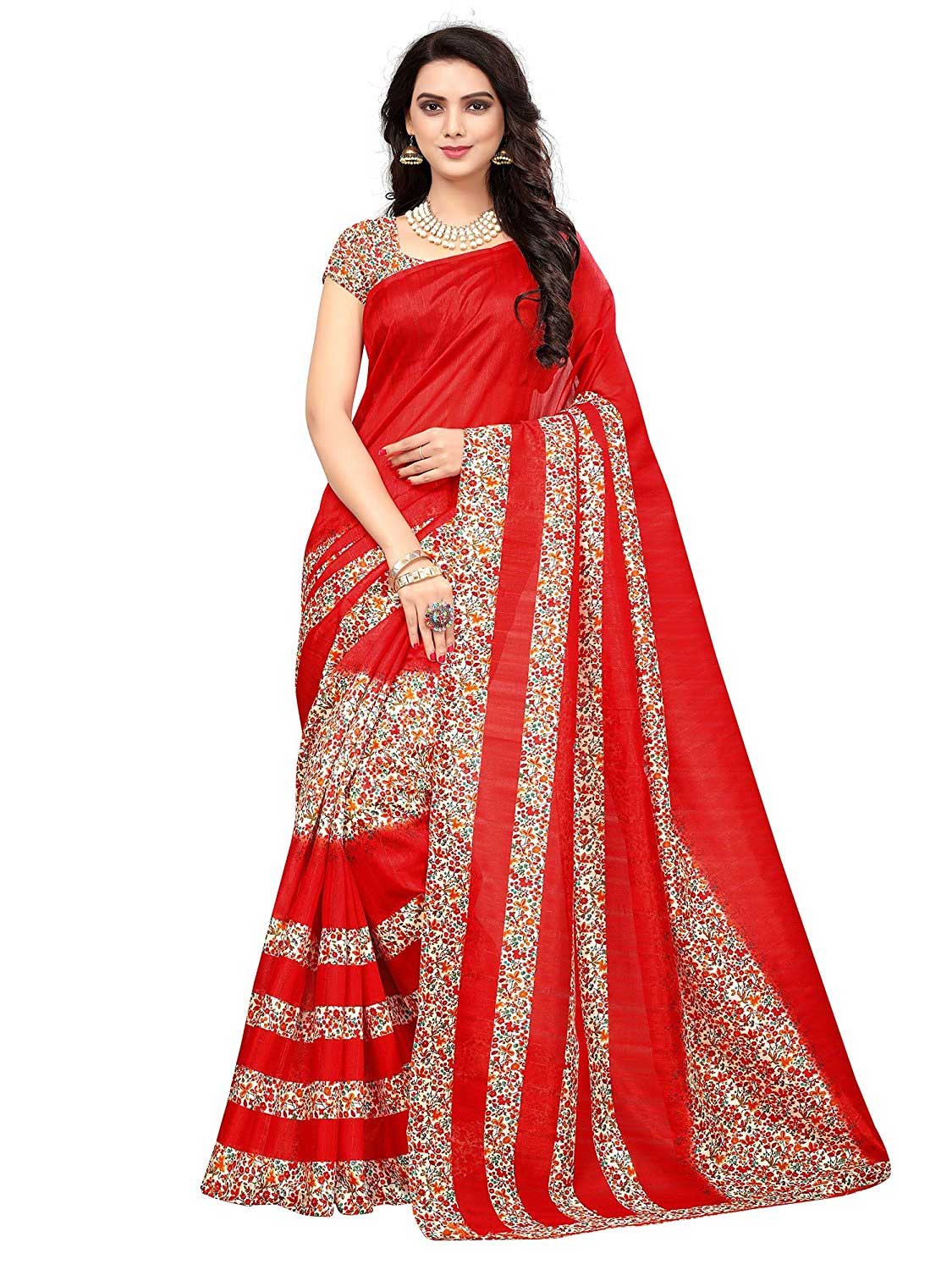 Women’s Art Silk Saree With Blouse Piece (Red)