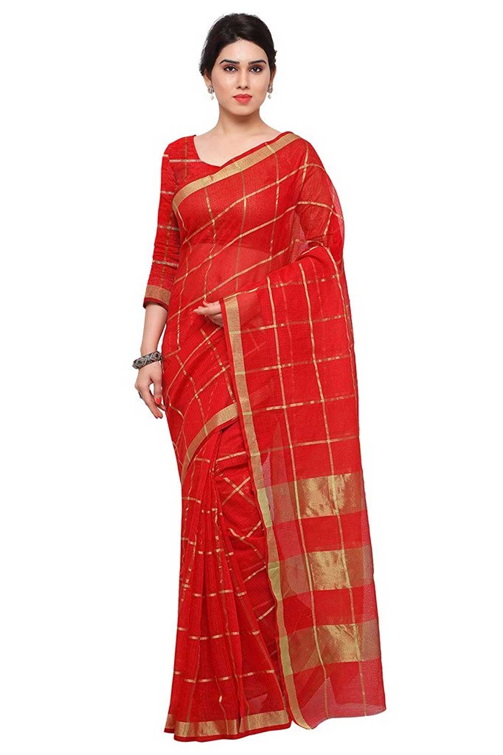 red cotton silk saree