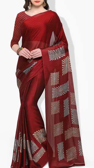 6. Maroon Crepe Printed Saree With Blouse