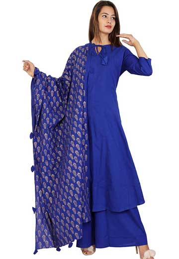 A-Line Kurti,Palazzo and Dupatta Set