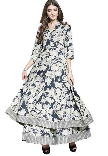 Anarkali Fusion Calf Length Kurta and Skirt Set