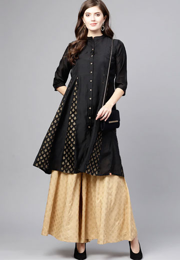 Black Short Foil Print Kurta