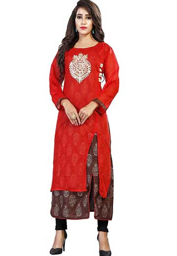 Chanderi Cotton Embroidery Work Kurti