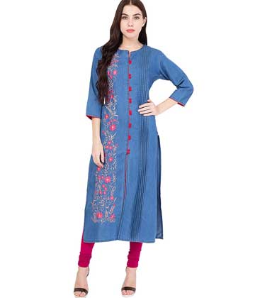 DENIM BLUE FRONT SLIT STYLISH KURTI