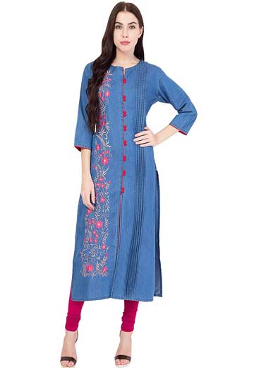 Denim Blue Front Slit Stylish Kurti