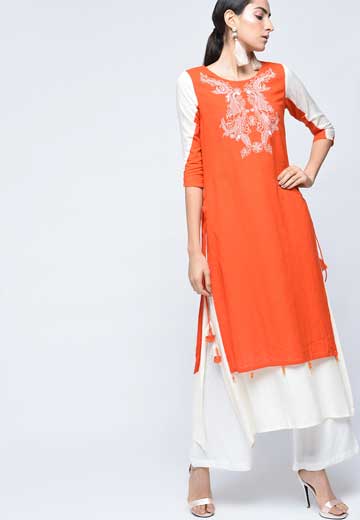 Embroidered Layered Kurta With Tassels