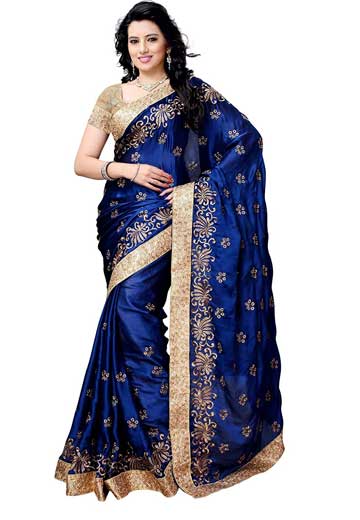 Embroidered Satin Saree with Blouse Piece