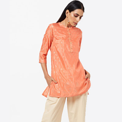 Floral Print Kurti with Mandarin Collar