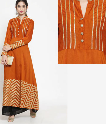 Foil Print Silk A-Line Kurta