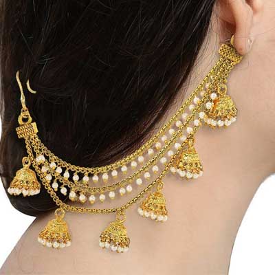 Gold Plated Long Chain Jhumki Hair Chain Accessories