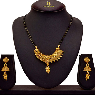 Gold Plated Spiral Mangalsutra Jewellery Set With Earring