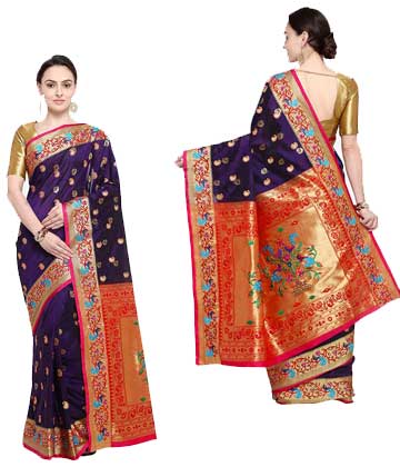 Purple Golden Zari Border Paithani Saree 