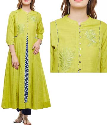 Green Cotton Aline Kurta