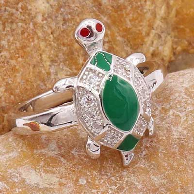 Green Enamel Tortoise Rings