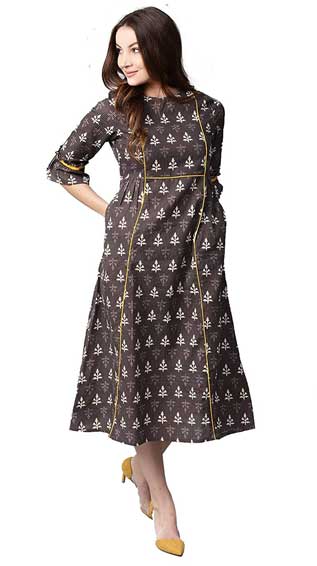 Printed Empire Cotton Kantha kurti Dress