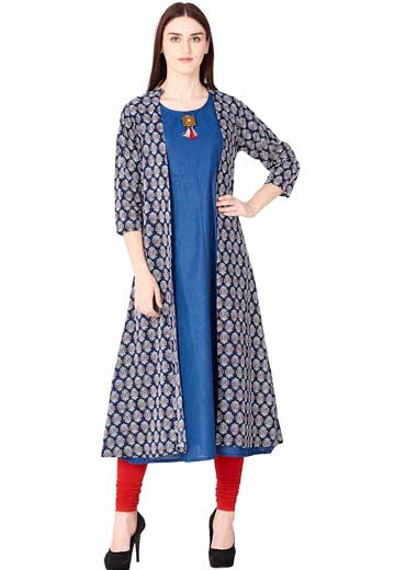 Khadi Printed Front Slit layered Kurta