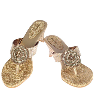 Khadims Women Gold Fabric Sandal
