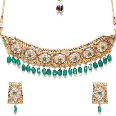 Kundan Studded Choker Jewellery Set(Gold)