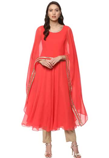 Kurta With Mirror Work Cape