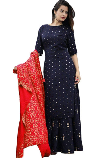 Kurti With Palazzo Pant And Fully Emborderd Red Dupatta Set