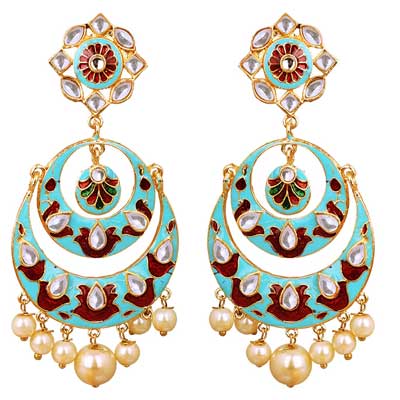 Meenakari Kundan Chaand Bali Ear Ring
