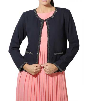 Navy Blue Embellished Casual Blazer