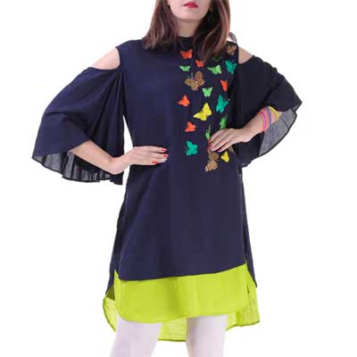 Navy Rayon Highlow Kurta