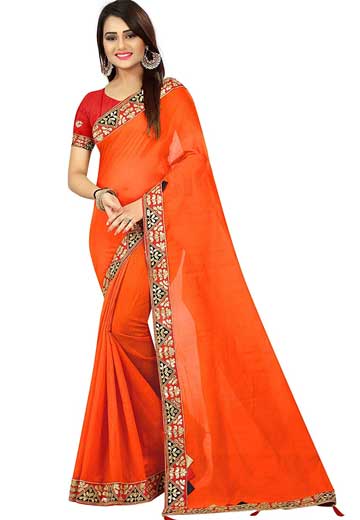 Orange Color Saree With Gotta Patti Work Border