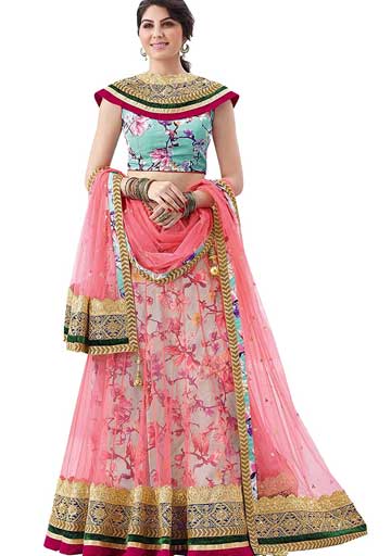 Pink Net Embroidered Lehenga Choli