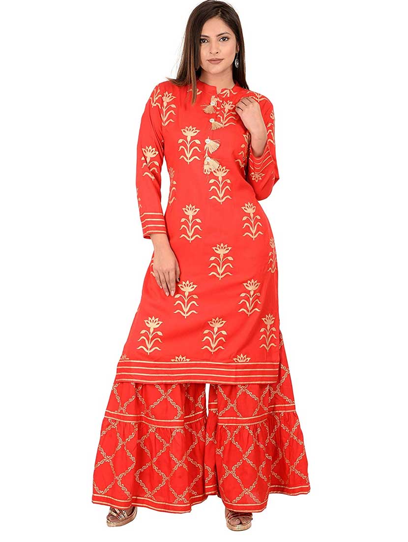 Printed Kurta With Sharara Palazzo Set