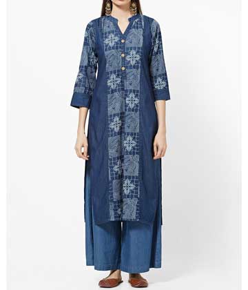 Printed Kurta with Notched Collar