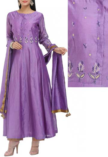 Purple Chanderi Embroidered Kurta