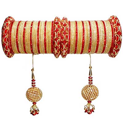 Royal Beautiful Red and Cream Metal Bangle Set 
