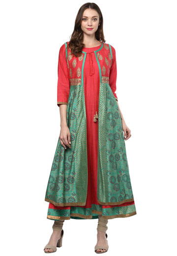 Silk Block Printed Layered Kurta