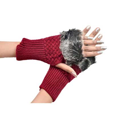 Soft Fur Faux Hand Gloves Red Colour 