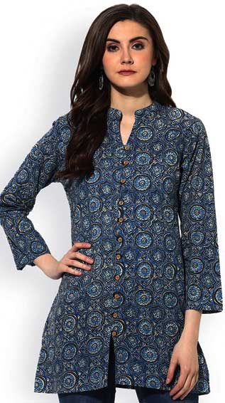 Blue Printed Straight Kurti