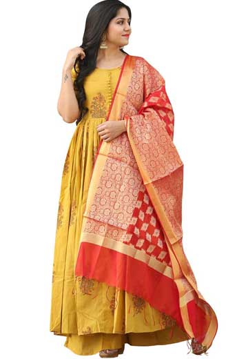 Women Cotton Kurta And Palazzo Set With Dupatta