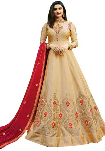 Womens Beige Georgette Anarkali Party Wear Salwar Suit 