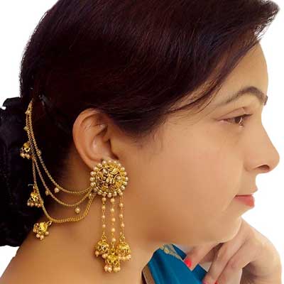 Gold Plated Hair Chain with Yellow Earrings 