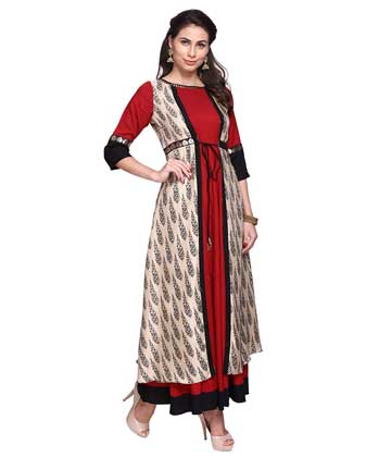 Yosshita & Neha Maroon and Beige Kurti