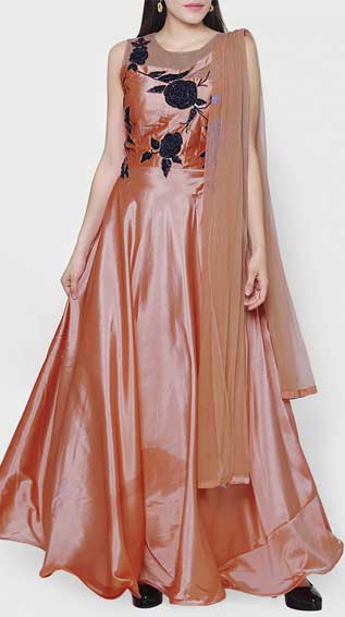  Orange Embellished Fit & Flared Gown
