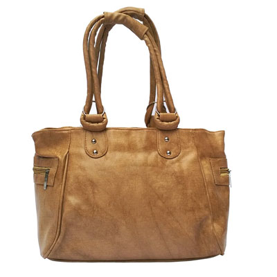 Brown Leatherette Regular Handbag