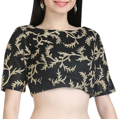 Black Embroidered Stitched Blouse